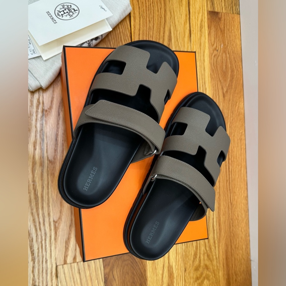 Women's Taupe Leather Oran Slide Sandals - Picture 2 of 10
